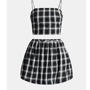 No Boundaries Black and White Plaid Skirt Set